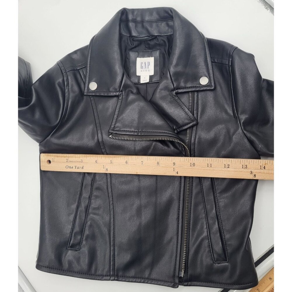 Gap Kids SZ S (6/7) Faux Leather Moto Jacket Biker Black Classic Rock - Picture 9 of 10